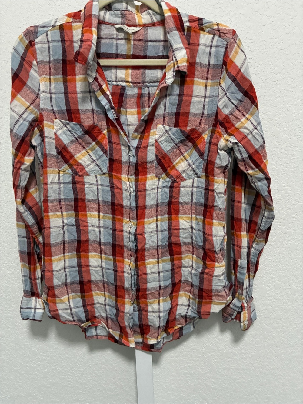 Lucky Brand Orange Plaid Long Sleeve Button-Down Shirt - Picture 4 of 7